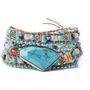 Handmade Bracelet Turquoise & Amazonite Natural Stones Leather Charm Bracelet